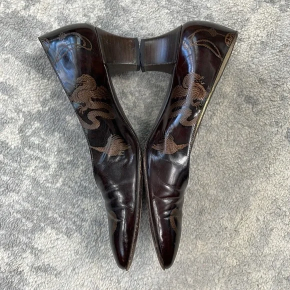 Vintage Bruno Magli Dragon Asian Brown Pumps Office Career Sz 6.5 - Picture 8 of 15